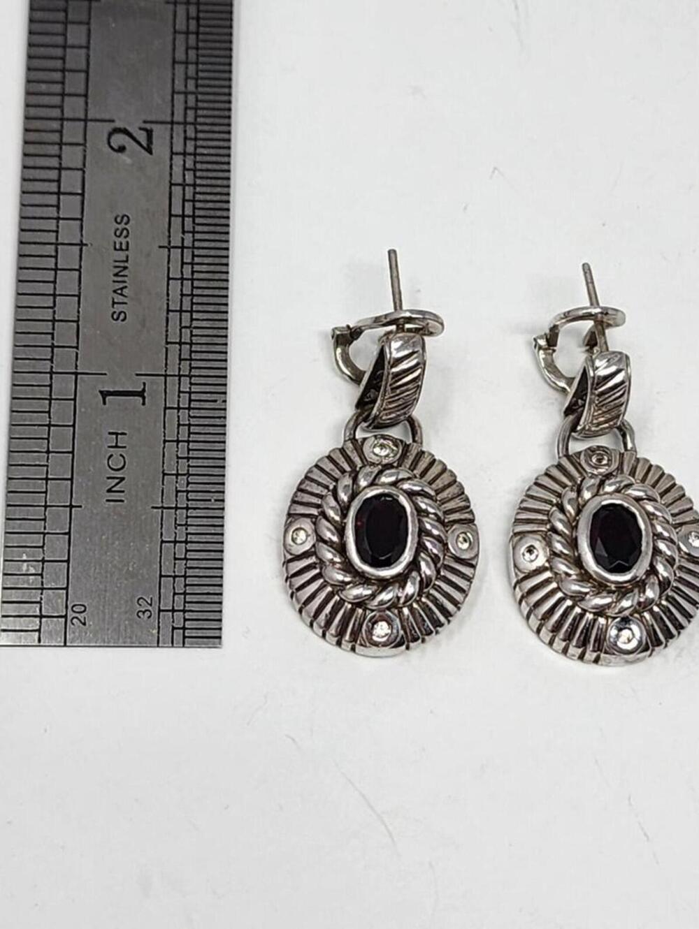 Antique Art Deco Sterling Garnet & Diamond Accent Earrings - Picture 2 of 14
